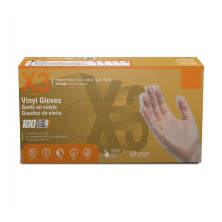 Ammex X3, Disposable Gloves, 3 mil Palm, Vinyl, Powder-Free, XL, Clear GPX348100